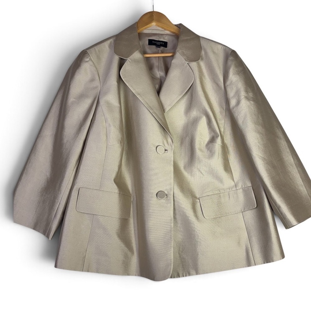 Talbots Woman Champagne Gold Metallic Textured Blazer Jacket Size 22W Formal